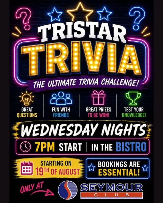 Featured image for “Tristar Trivia Night Coming to Seymour Club: 19th August”